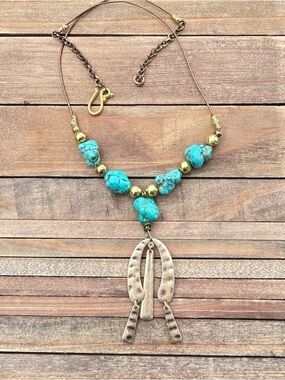Turquoise Bead Statement Necklace with Gold Accents